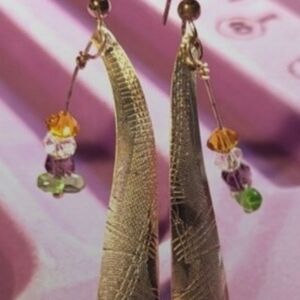Unique Handmade 925 Silver Earrings with Gold and Purple Colored Dangles